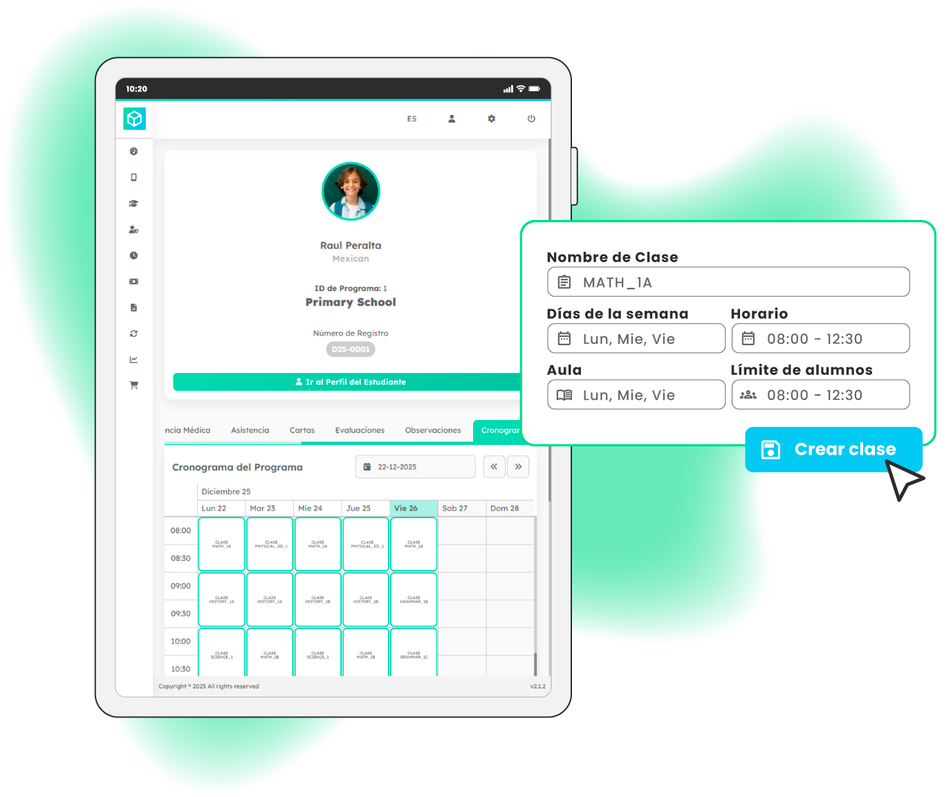 Complete organisation of classes and schedules