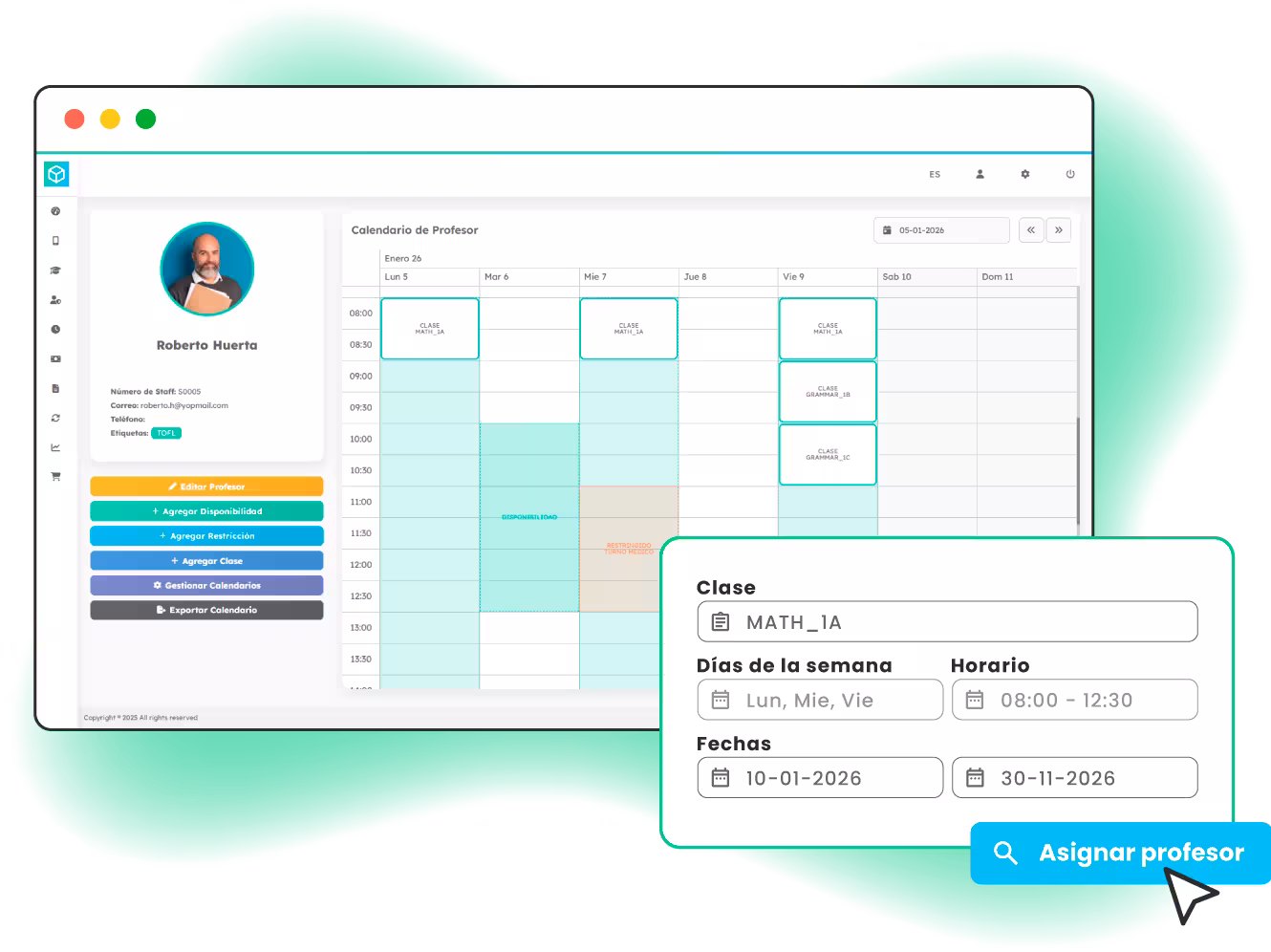 Management of teachers and assignments