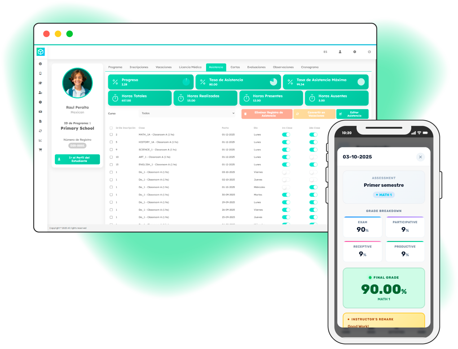 Daily attendance, evaluations and academic tracking